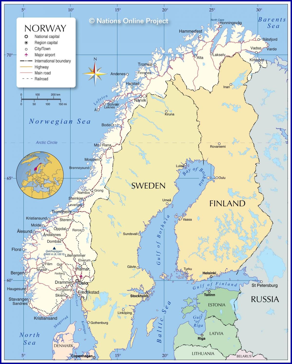 ノルウェーの国土地図